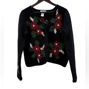 Cold Water Creek Vintage Wool blend festive Cardigan Sweater Size M